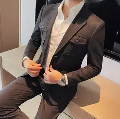 Blazers masculinos de peito único, ternos cinza, casacos grandes, tamanho grande, moda de alta qualidade, novo em 2020 - comprar online