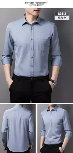 Camisa de seda gelo manga longa masculina, slim fit, suave, anti-rugas, sem engomar, cor sólida, camisas de luxo, 6XL na internet
