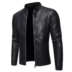 Falso PU couro moto jaqueta dos homens, casacos masculinos, outwear, preto, marca na internet