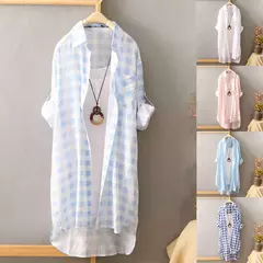 Camisa solta de comprimento médio feminina, tops de manga comprida, blusa casual, casaco feminino, moda verão - loja online