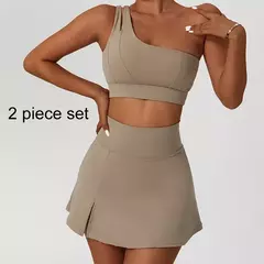 Imagem do Conjunto de saia de ioga para mulheres, treino de ginástica, sutiã de ombro feminino de cintura alta, sutiã de tênis feminino