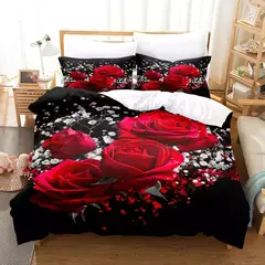 Rosas vermelhas conjunto capa de edredão rainha tamanho rei completa 3d conjuntos cama flor fronha colcha roupa única cama dupla 220x240 200x200 na internet