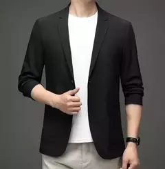 Casaco de peito único masculino, blazer masculino grande, casaco preto, tamanho grande e grande, simples e casual, roupas de primavera e verão, novidade em 2021 - comprar online