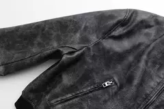 Jaqueta de couro PU feminina, casaco PU, mangas compridas, jaqueta solta, couro gradiente, gola redonda, zíper, locomotiva, curta, lavada - loja online