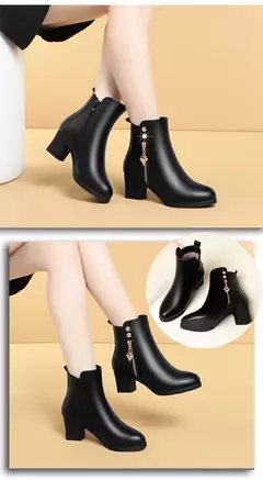 Botas femininas de pelúcia em couro genuíno, botas curtas de neve, marca de sa - comprar online