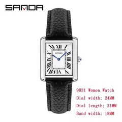 Relógio de quartzo masculino e feminino Sanda, 30m à prova d'água, casual, moda, pulseira de couro, mostrador quadrado, resistente ao desgaste na internet