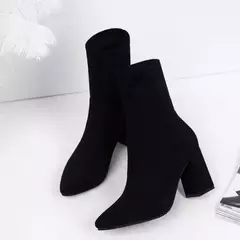 Botas curtas de salto grosso para mulheres, botas emagrecedoras, dedo apontado, moda feminina, estilo clássico, outono, inverno, D64 na internet