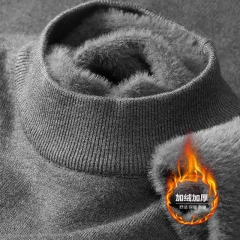 Suéter de malha luxuoso masculino, gola alta, veludo acolchoado, quente, pulôveres sólidos, fundo grosso, casual com o pescoço, outono, inverno