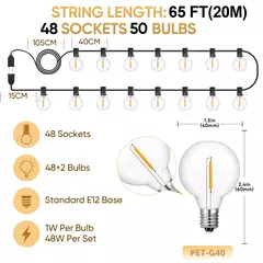 Guirlanda de luzes inquebrável g40, 220v 110v, led, luz de corda e12, à prova d'água, conectável, guirlanda de ano novo, decoração de natal - loja online