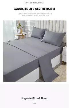 Conjunto de cama sólido 3/4 peças, lençol à prova d'água, lençol e fronhas macias, queen, kidng, completo, tamanho duplo, branco e cinza - loja online