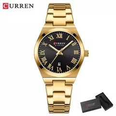 Curren-relógio de pulso de aço inoxidável feminino, cor do ouro, impermeável, quartzo, romântico, presente para namorada