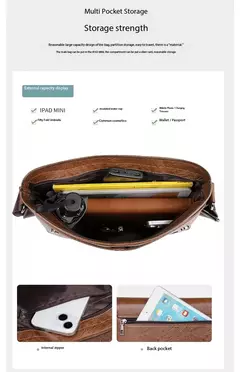 Imagem do Bolsa de ombro de couro para homens Bolsa de negócios Bolsa mensageiro Bolsa lateral grande, bolsa crossbody, marca de luxo, moda, IPAD