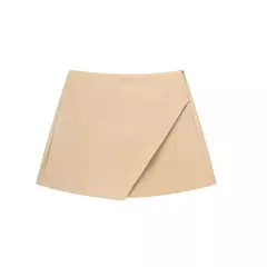 Imagem do TRAF-saia de cintura alta feminina, calça cáqui assimétrica, branca e preta, shorts casuais, verão 2021