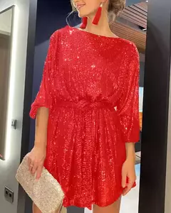 Imagem do Vestido frisado espumante feminino, Temperamento, Elegante, Sexy, Lantejoulas, Tarde, Festa, Coquetel, Feriado, Moda, Novo, 2024