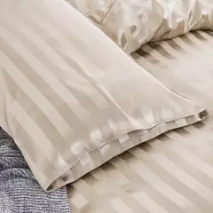 Satin Striped Duvet Cover, sedoso como edredão, conjunto de cama de luxo, completo, rainha, rei, solteiro, duplo tamanho, marfim White Stripe