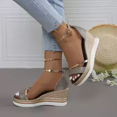Sandálias de cunhas de dedo aberto para mulheres, sapatos casuais rasos, salto alto, plataforma, sandálias sexy designer, nova moda, verão, 2024
