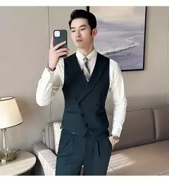 Blazers colete de peito duplo masculino, terno casual slim fit masculino, colete de ajuste de alta qualidade, roupas de marca primavera, 2023 €