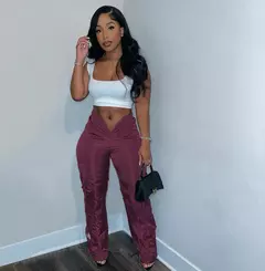 Mulheres cintura frontal V calças largas, monocromáticas calças cargo, Ruched calças Traf de grandes dimensões, moda streetwear, Petite Sweatpant, XXL na internet
