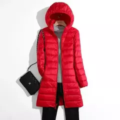 Casaco Puffer Longo Embalável Ultra Leve para Mulheres, Casaco Fino Coreano com Capuz, Feminino, Plus Size, 5XL, 6XL, 7XL, Outono, Inverno na internet