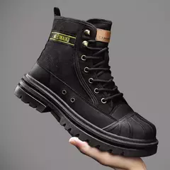 Botas de cano alto de lona respirável masculinas, botas antiderrapantes do deserto, sapatos de segurança com renda, tênis casuais - loja online