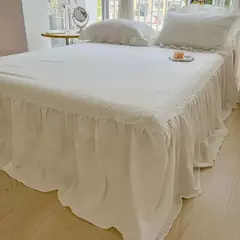 Conjunto de cama estilo princesa coreano para meninas, capa de edredão kawaii, arco preto, lençol macio para a pele, saia de cama, fronhas - comprar online