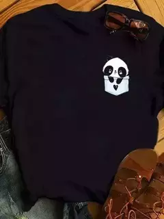 Maycaur-camiseta de manga curta para mulher, top solto com estampa de panda fofa, casual e solta, verão na internet