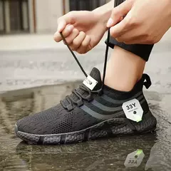 Sapatilhas esportivas de malha leve respirável masculina, tênis casual ao ar livre, tênis preto, corrida atlética, tênis para caminhada na internet