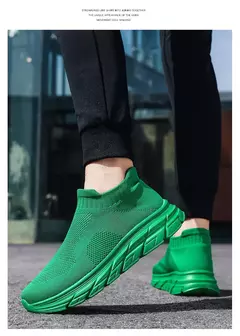 Tênis de corrida respirável masculino e feminino, calçados esportivos leves, tênis slip-on, meias da moda, tamanho grande 46, venda quente - loja online