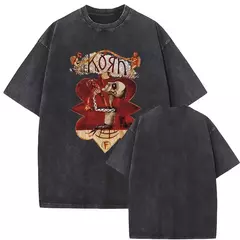 Camisetas com estampa de esqueleto masculinas, banda de rock vintage lavada, Korn caindo longe de mim, camiseta gótica, camiseta masculina extragrande, moda