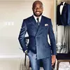 Fato formal listrado azul masculino, smoking de casamento casual, lapela de pico, blazer de peito duplo com calça, business, nova chegada, 2 PCs