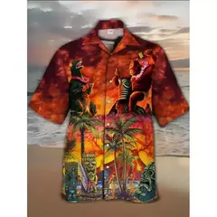 Camisas estampadas em 3D papagaio masculinas, camisas havaianas de praia, manga curta, moda casual, lapela de carreira - loja online