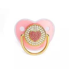 Coração Rhinestone Chupeta dos bebês com tampa, infantil Chupeta, mordedor, Silicone manequim bico, chuveiro recém-nascido, luxo, Bling