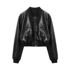 ZVRI-Jaqueta bomber vintage feminina, casaco de couro de imitação, estilo superior, nova, 2023 - loja online