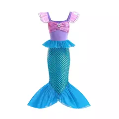 Meninas roxo-azul sereia ariel cosplay vestido de halloween vestido de festa de aniversário meninas praia vestido de férias - comprar online
