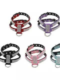 Coleira para cães, cinta peitoral ajustável, produtos para animais de estimação, coleira para cães, liberação rápida, brilhante, em forma de k, strass, couro pu - Wolf Magazine