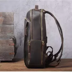 Mochila de couro genuíno para homens, cavalo louco vintage mochila para laptop grande mochila diária mochila de viagem mochila para caminhadas - loja online