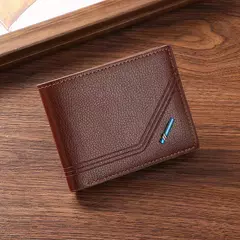 Imagem do Carteira de couro sintético curta bifold masculina, titular do cartão de identificação de crédito bolsa billfold, Business Slim Clutch, monocromática