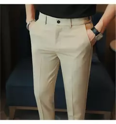 Calça casual slim-fit masculina, fato formal, monocromático, cintura ajustável, festa social, moda empresarial, novo, outono, 2022, 38-28 na internet