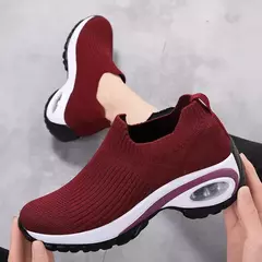 Sapatos esportivos casuais femininos, tênis de plataforma cunhada para senhoras, sapatos vulcanizados respiráveis, nova moda, verão 2024 na internet