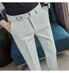 Imagem do Calça formal masculina estilo britânico, monocromática, fina, casual, de negócios, escritório, social, calça de tornozelo, streetwear, alta qualidade