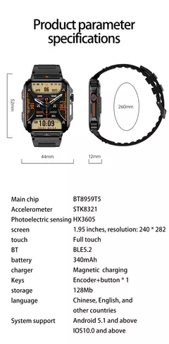 Militar ao ar livre GPS esportes relógio inteligente para homens, 1.95 ", freqüência cardíaca, sangue, oxigênio, chamada Bluetooth, SmartWatches para Android, IOS