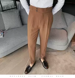 Homens estilo britânico ternos calças novo masculino sólido calças de cintura alta alta qualidade formal magro ajuste negócio casual terno calças - comprar online