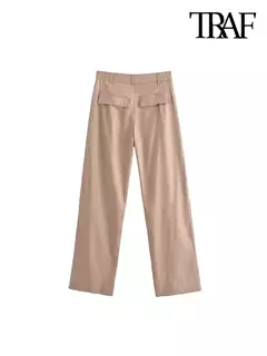 TRAF-Calça feminina de cetim cargo com bolsos, vintage, cintura alta, mosca com zíper, calça feminina, moda - Wolf Magazine