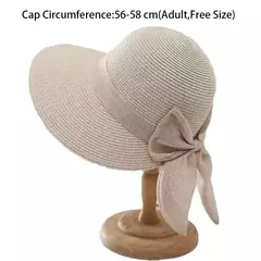 Chapéu de palha bowknot aba larga para mulheres, boné de praia, proteção UV, boné panamá respirável, chapéu balde casual, moda verão - loja online
