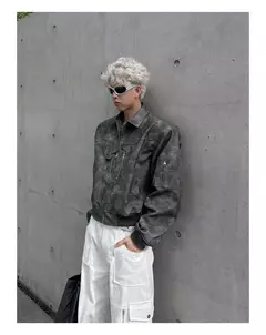 Jaqueta de couro PU recortada masculina, colarinho virado para baixo na moda, cor gradiente, casaco retrô com zíper, outwear de motocicleta masculina, primavera - loja online