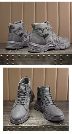 Botas de couro com renda impermeável masculina, bota leve no tornozelo, sapato casual antiderrapante, moda inverno, novo - loja online