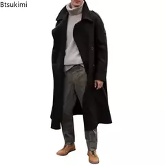 Jaqueta vintage de gola virada para baixo masculina, casacos longos, roupas casuais misturadas, lavável, simples, quente, Inverno, 2024 - loja online