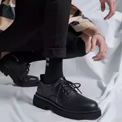 Sapato casual de couro masculino, sola grossa, com renda, dedo do pé redondo, antiderrapante, conforto ao ar livre, estilo britânico, formal, estudante - Wolf Magazine