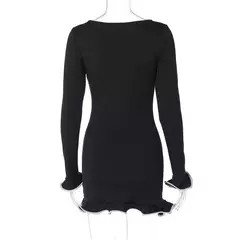 Talenza-Mini vestido de babado preto de cintura alta para mulheres, pulôver sexy slim, manga longa, saia curta, outono, vestido de festa bodycon - loja online