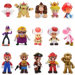 Super mario bros figura de ação brinquedos wario waluigi bowser pvc modelo boneca sapo burro kong anime dos desenhos animados jogo coleção brinquedo presente